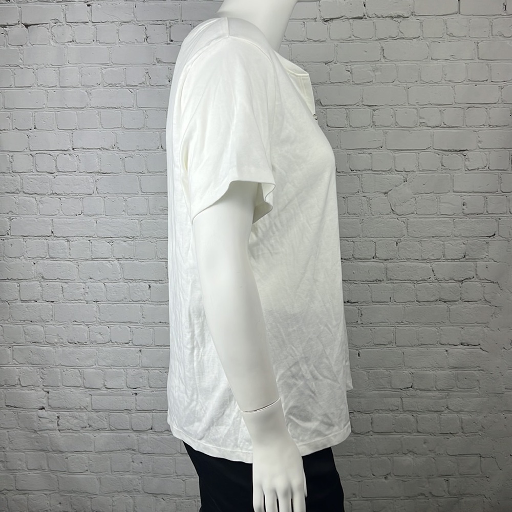 Bright White Splitneck Henley Short Sleeve Top Plus Size 2X - Picture 4 of 6